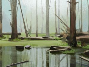 Preview wallpaper forest, trees, lake, nature, art