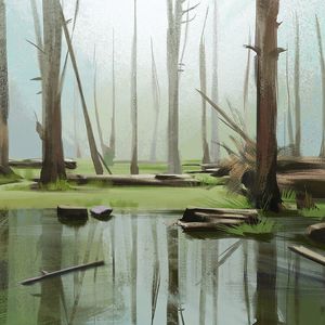 Preview wallpaper forest, trees, lake, nature, art