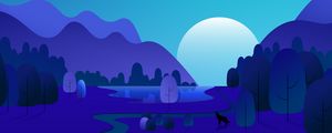 Preview wallpaper forest, trees, mountains, vector, art, blue