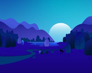 Preview wallpaper forest, trees, mountains, vector, art, blue