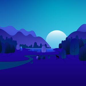 Preview wallpaper forest, trees, mountains, vector, art, blue