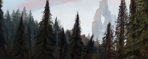 Preview wallpaper forest, trees, river, landscape, art