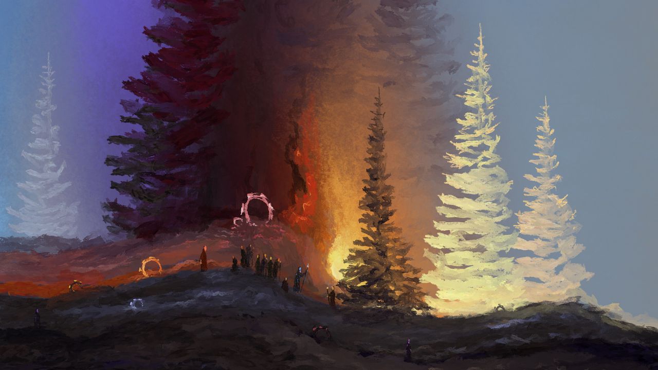 Wallpaper forest, trees, silhouettes, art
