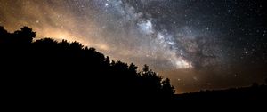 Preview wallpaper forest, trees, silhouettes, stars, night, milky way