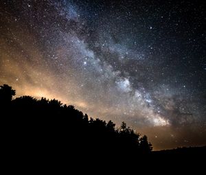 Preview wallpaper forest, trees, silhouettes, stars, night, milky way