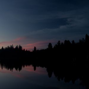 Preview wallpaper forest, trees, silhouettes, river, reflection, nature, dark