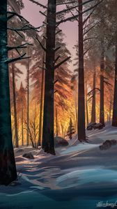 Preview wallpaper forest, trees, snow, landscape, art