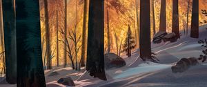 Preview wallpaper forest, trees, snow, landscape, art