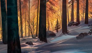 Preview wallpaper forest, trees, snow, landscape, art