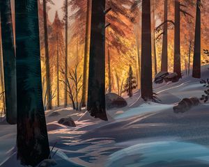 Preview wallpaper forest, trees, snow, landscape, art