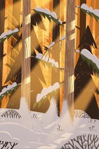 Preview wallpaper forest, trees, snow, landscape, art, winter