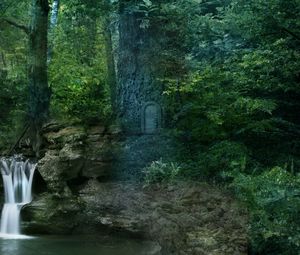 Preview wallpaper forest, trees, waterfall, landscape