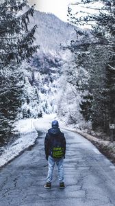 Preview wallpaper forest, walk, lonely, winter, road