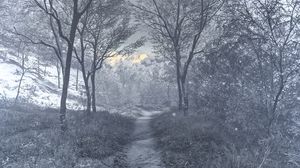 Preview wallpaper forest, winter, art, stream, hoarfrost