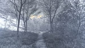 Preview wallpaper forest, winter, art, stream, hoarfrost