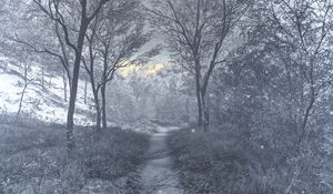 Preview wallpaper forest, winter, art, stream, hoarfrost