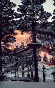 Preview wallpaper forest, winter, snow, structure, sunset