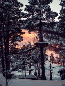 Preview wallpaper forest, winter, snow, structure, sunset