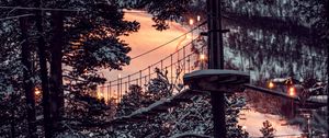 Preview wallpaper forest, winter, snow, structure, sunset