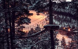 Preview wallpaper forest, winter, snow, structure, sunset