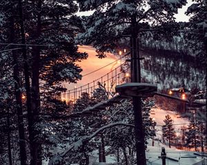 Preview wallpaper forest, winter, snow, structure, sunset