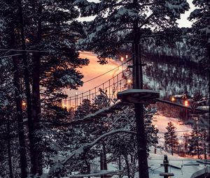 Preview wallpaper forest, winter, snow, structure, sunset