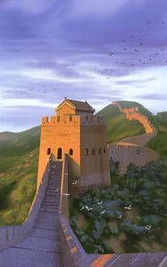 Preview wallpaper fortress, building, birds, art