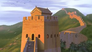 Preview wallpaper fortress, building, birds, art