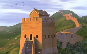 Preview wallpaper fortress, building, birds, art