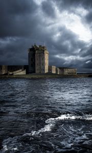 Preview wallpaper fortress, sea, coast, clouds, waves