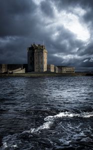 Preview wallpaper fortress, sea, coast, clouds, waves