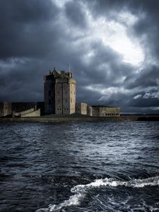 Preview wallpaper fortress, sea, coast, clouds, waves