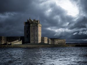 Preview wallpaper fortress, sea, coast, clouds, waves