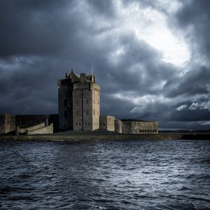 Preview wallpaper fortress, sea, coast, clouds, waves