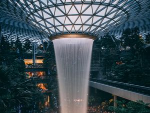 Preview wallpaper fountain, building, trees, architecture, interior