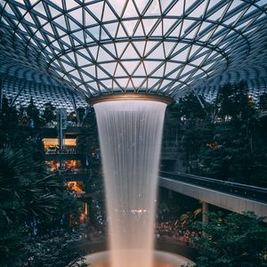 Preview wallpaper fountain, building, trees, architecture, interior