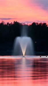 Preview wallpaper fountain, lake, sunset, trees