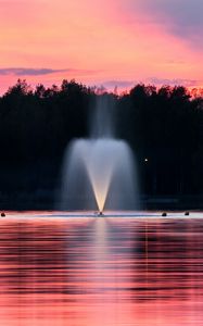 Preview wallpaper fountain, lake, sunset, trees