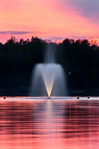 Preview wallpaper fountain, lake, sunset, trees