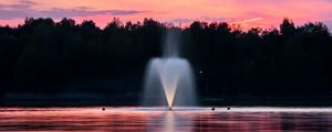 Preview wallpaper fountain, lake, sunset, trees