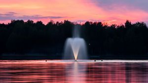 Preview wallpaper fountain, lake, sunset, trees