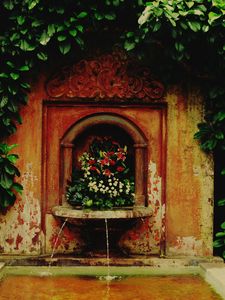 Preview wallpaper fountain, source, flowers, vintage, shabby