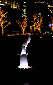 Preview wallpaper fountains, illumination, trees, garlands, lights, night