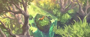 Preview wallpaper fox, animal, waterfall, art