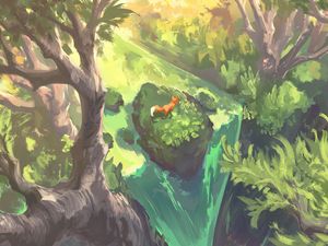 Preview wallpaper fox, animal, waterfall, art