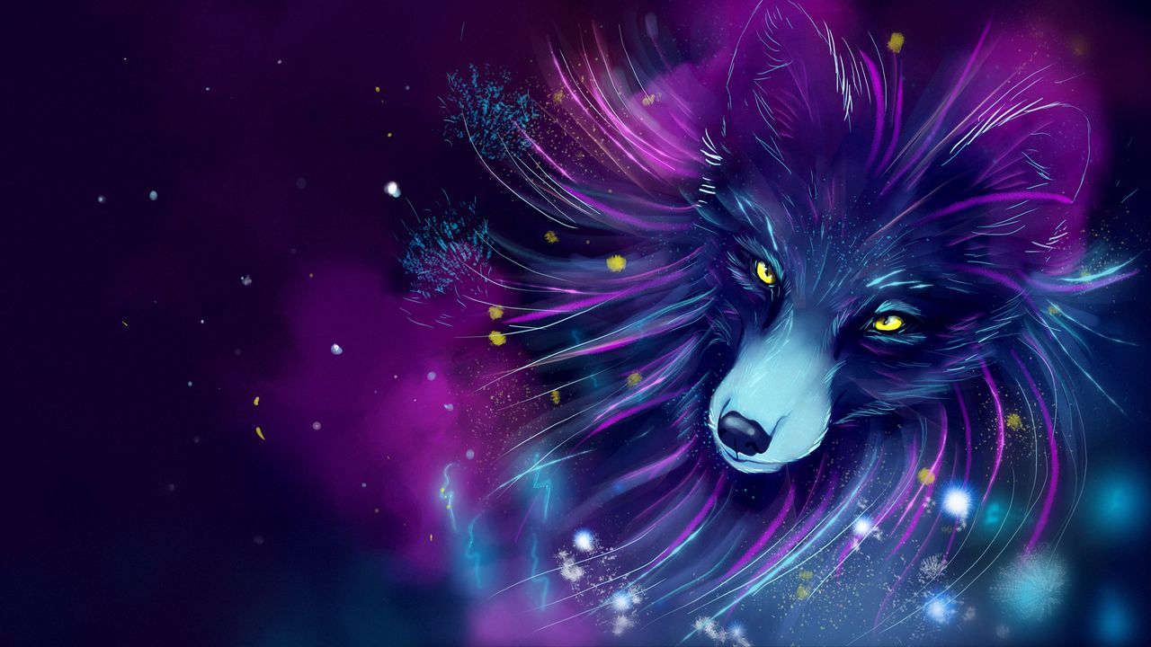 Wallpaper fox, art, space, purple