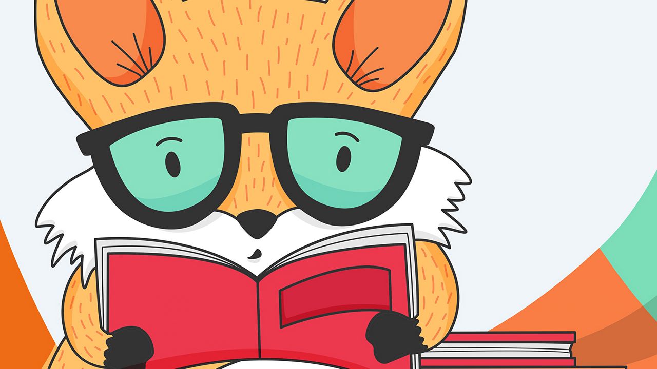 Wallpaper fox, book, reading, art, vector