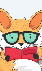 Preview wallpaper fox, book, reading, art, vector