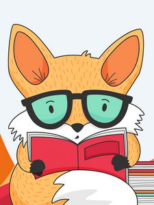 Preview wallpaper fox, book, reading, art, vector