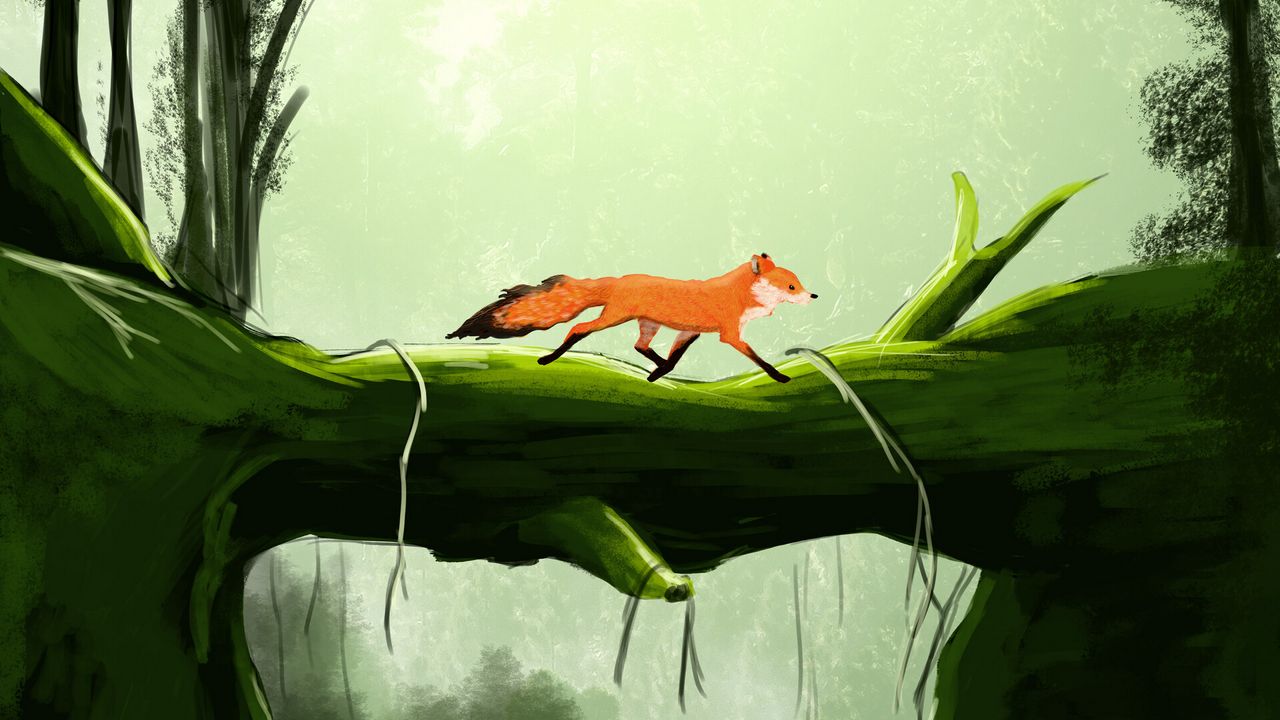 Wallpaper fox, cute, bridge, art